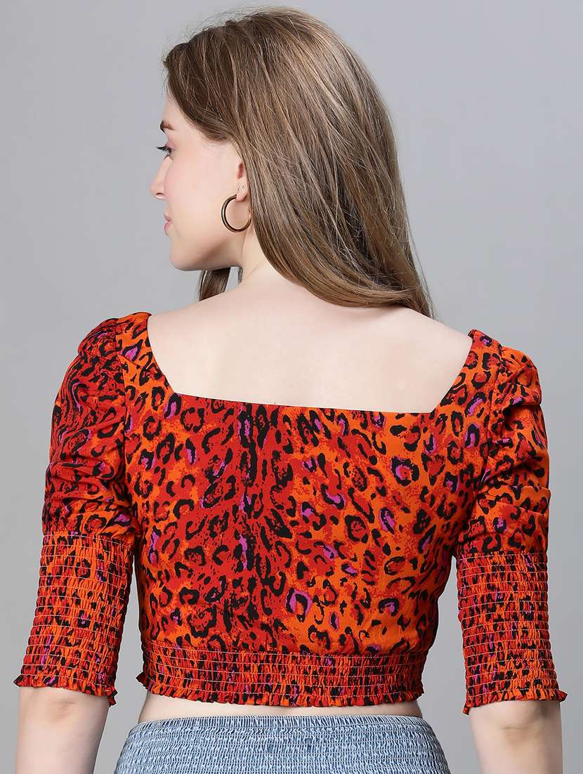 multi colored animal print puff sleeves top - 20445612 -  Standard Image - 2