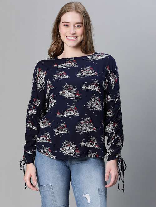 navy blue printed regular top - 20445616 - Standard Image - 0