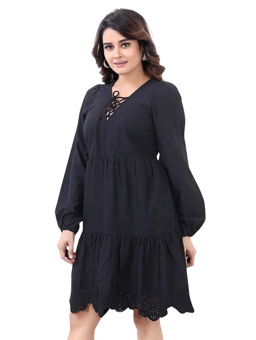 black self design a-line dress - 20445991 - Zoom Image - 0