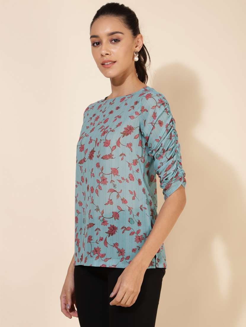 light blue floral printed regular top - 20445995 -  Standard Image - 2