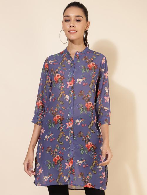 women mandarin neck floral printed regular tunic - 20445998 -  Standard Image - 0