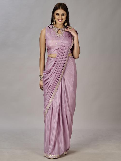 lace bordered plain ready to wear saree with jacket with blouse - 20446417 -  Standard Image - 0