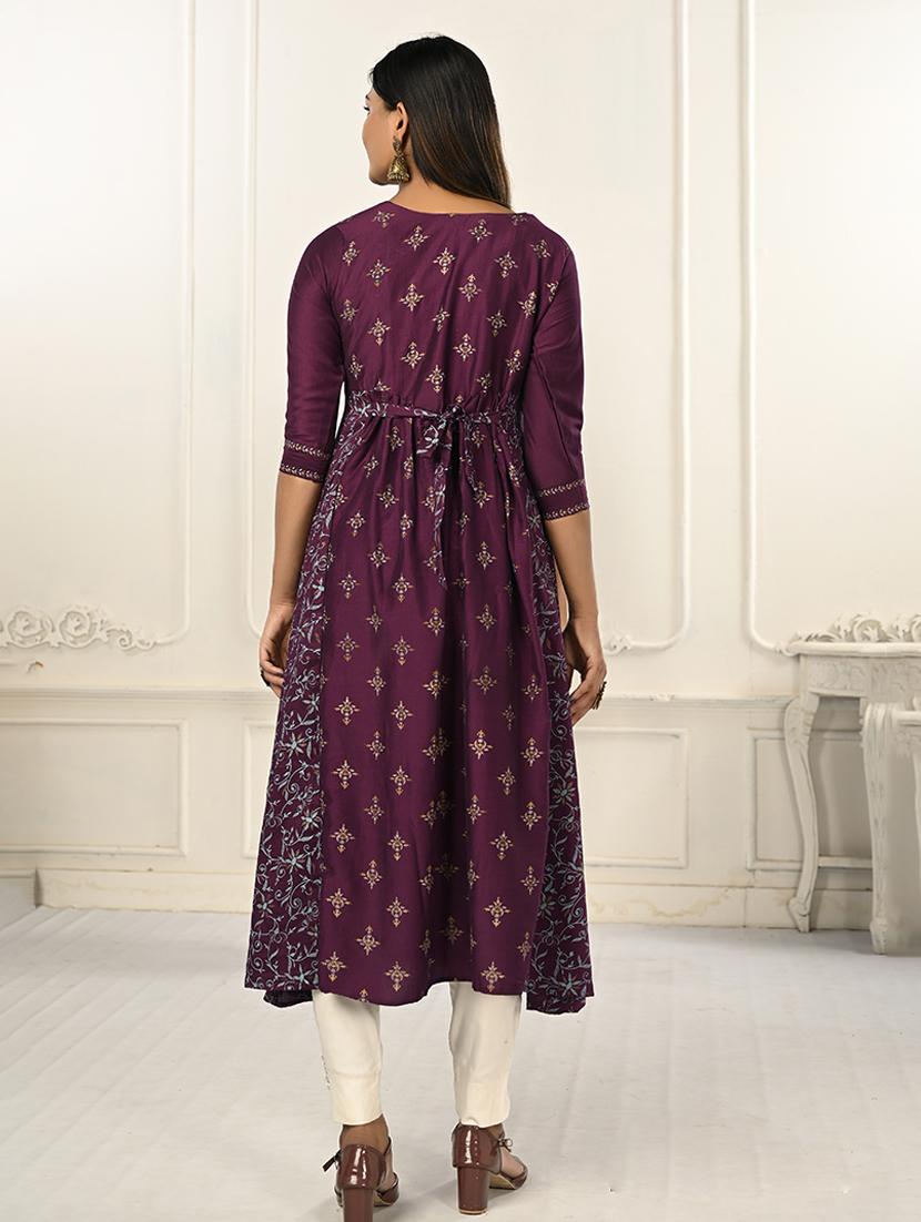 women three quarter sleeve flared kurta - 20446461 - Standard Image - 2