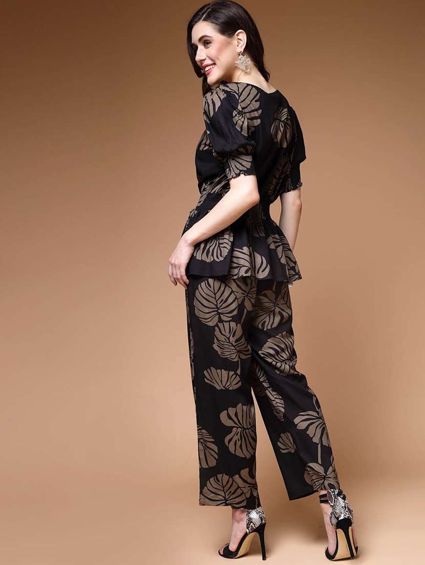 black tropical print top and trouser set - 20446529 -  Standard Image - 2