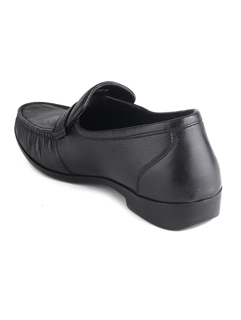 men solid black leather slip on loafer - 20446791 - Standard Image - 2