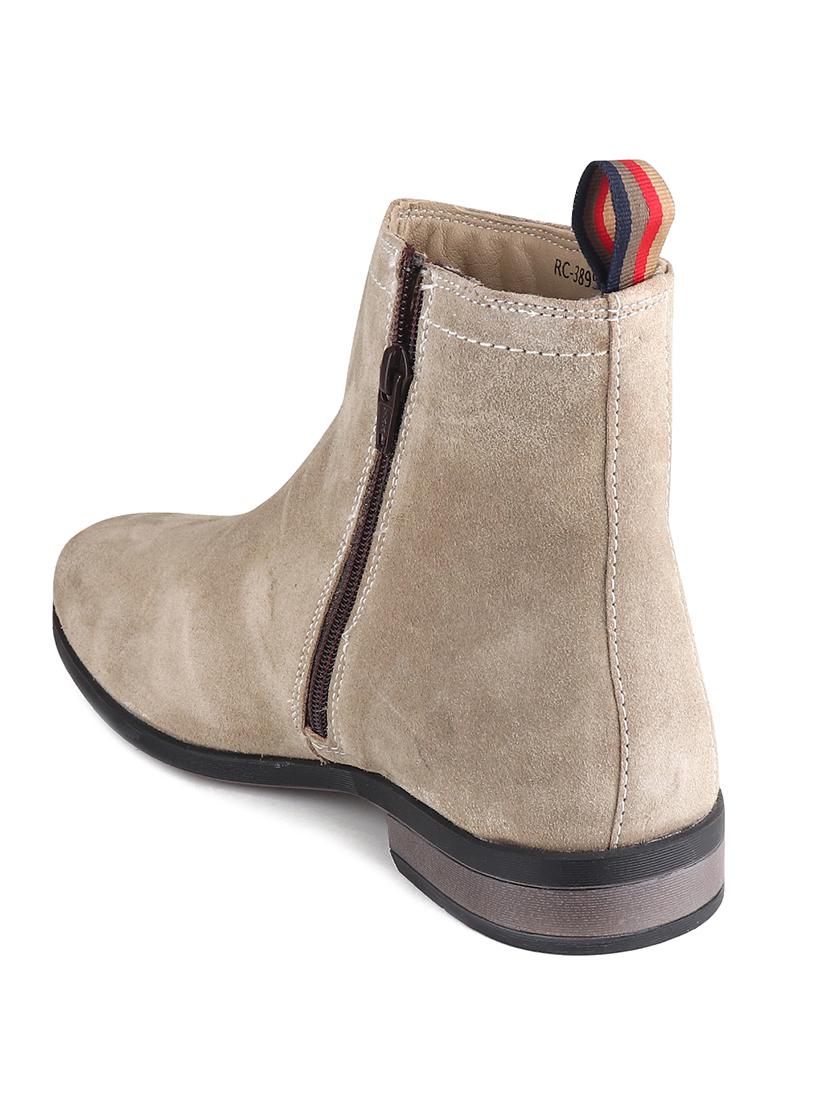 men solid beige suede high ankle boots - 20446806 - Standard Image - 2