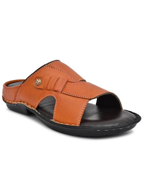 men solid tan slip on sandal - 20446812 - Standard Image - 0