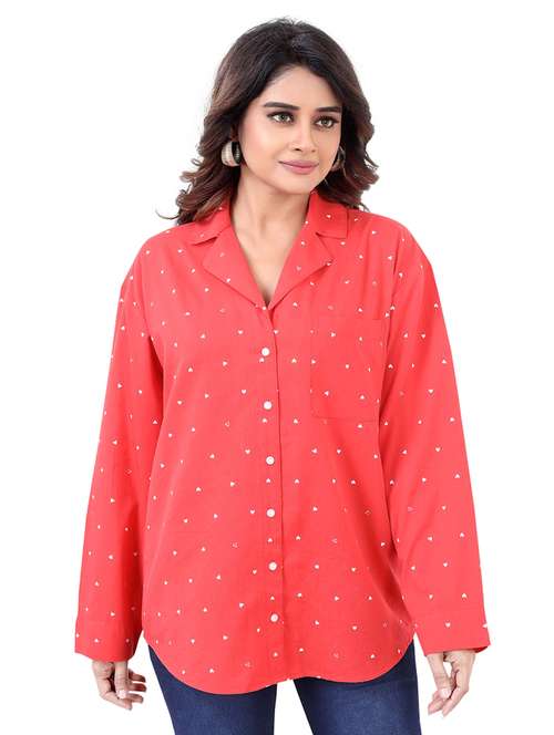 red printed boxy shirt - 20446818 -  Standard Image - 0