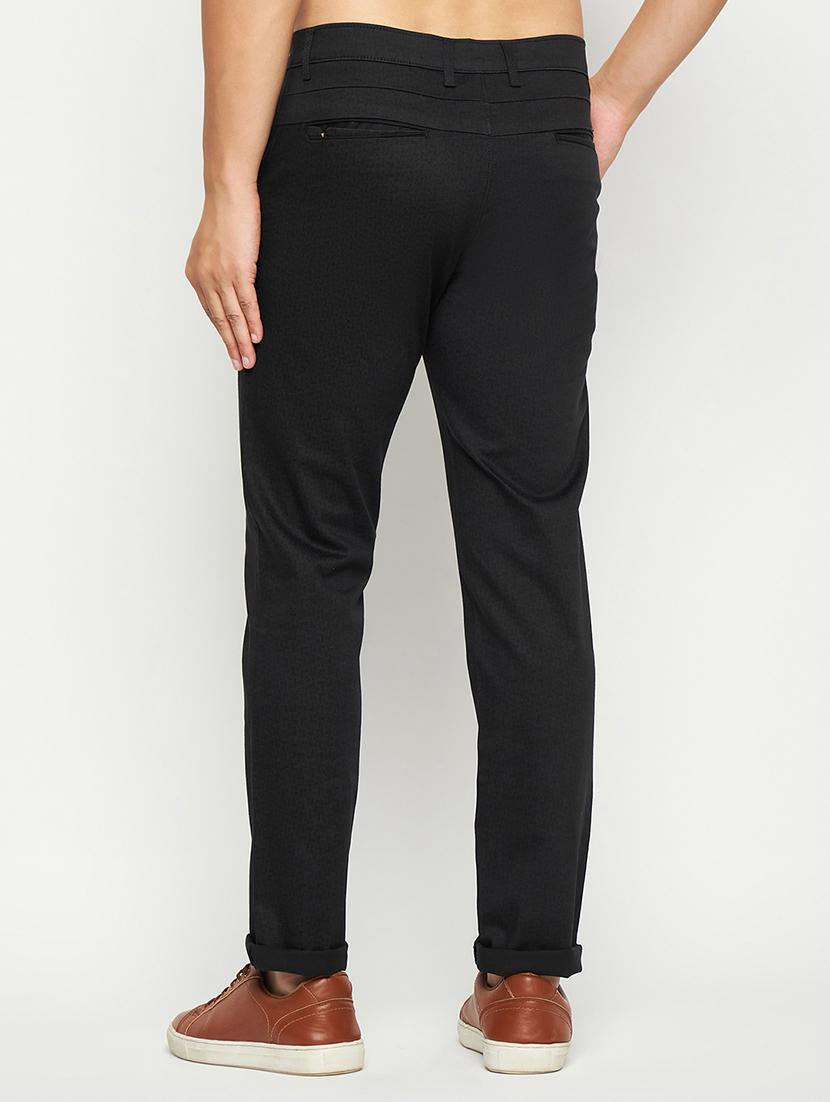 men solid black cotton casual trouser - 20446906 - Standard Image - 2