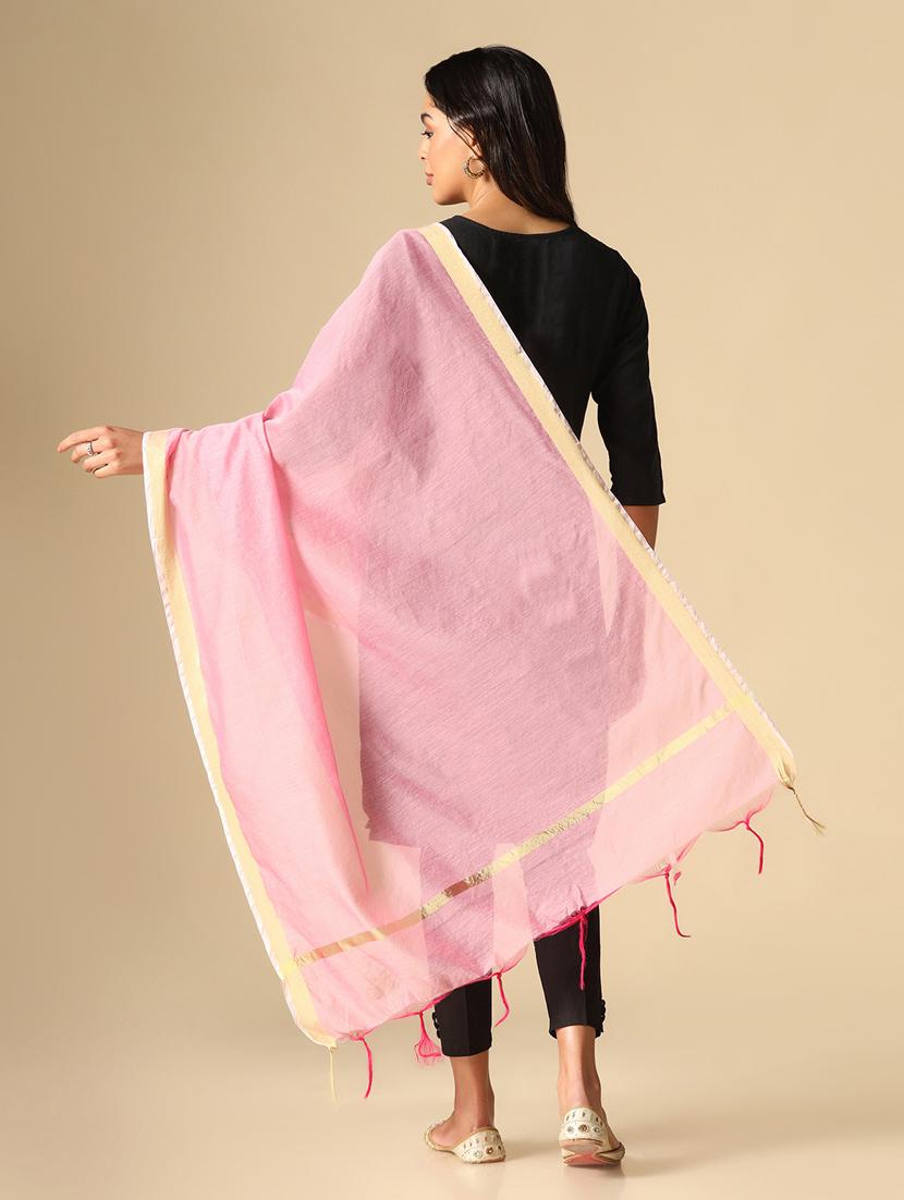 women pink plain chanderi dupatta - 20446920 - Standard Image - 2