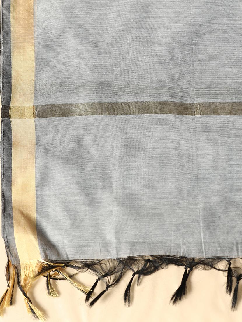 women grey plain chanderi dupatta - 20446922 - Standard Image - 7