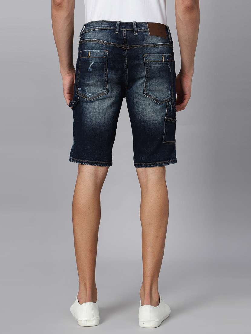 dark blue distressed three fourth shorts - 20447198 -  Standard Image - 2