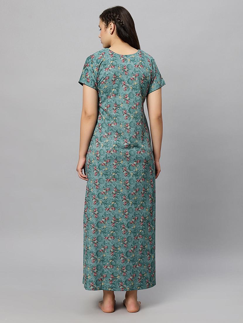 teal floral print short sleeves nighty - 20447289 - Standard Image - 2
