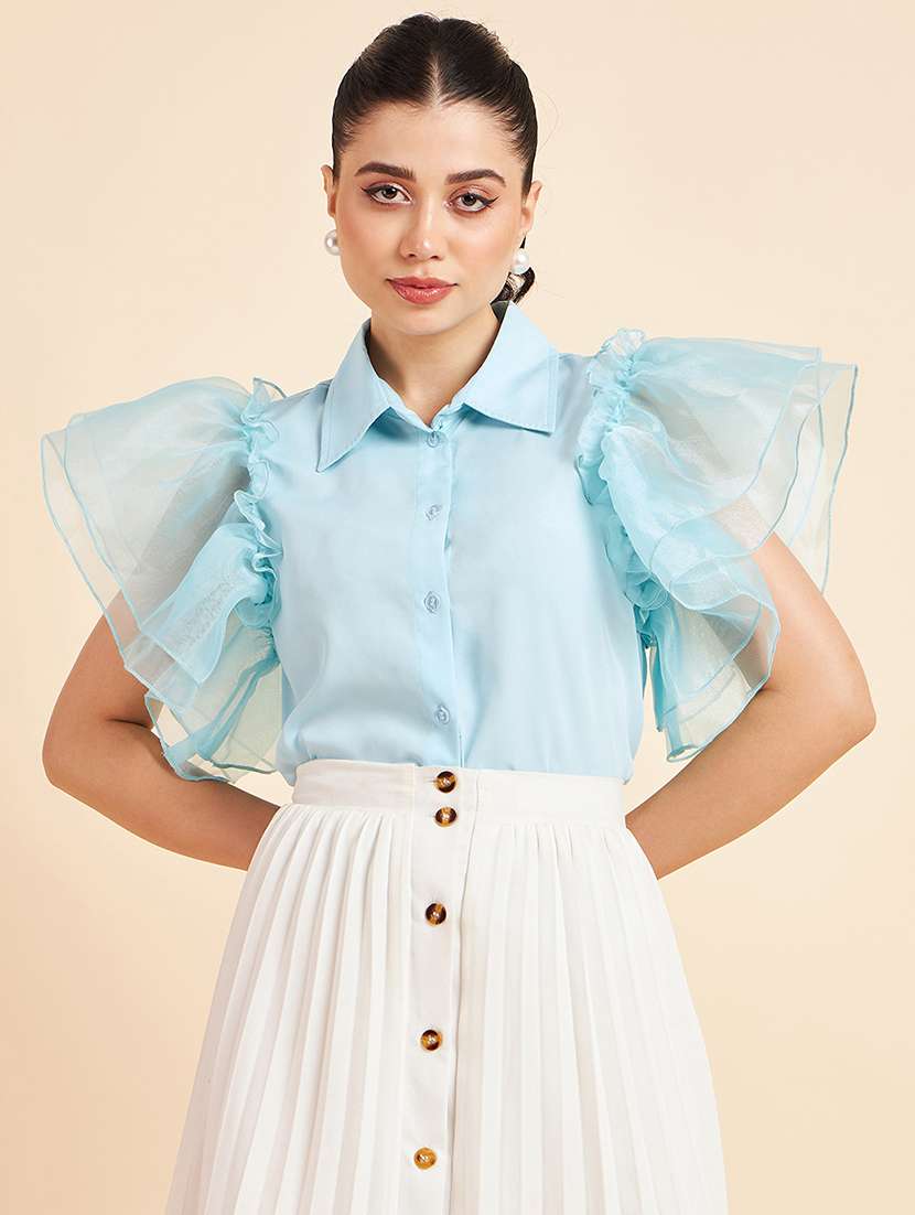 light blue solid regular shirt