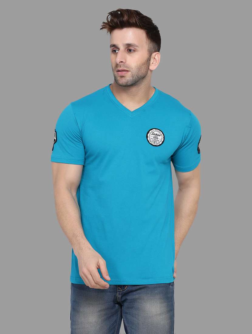 men v-neck solid regular t-shirt