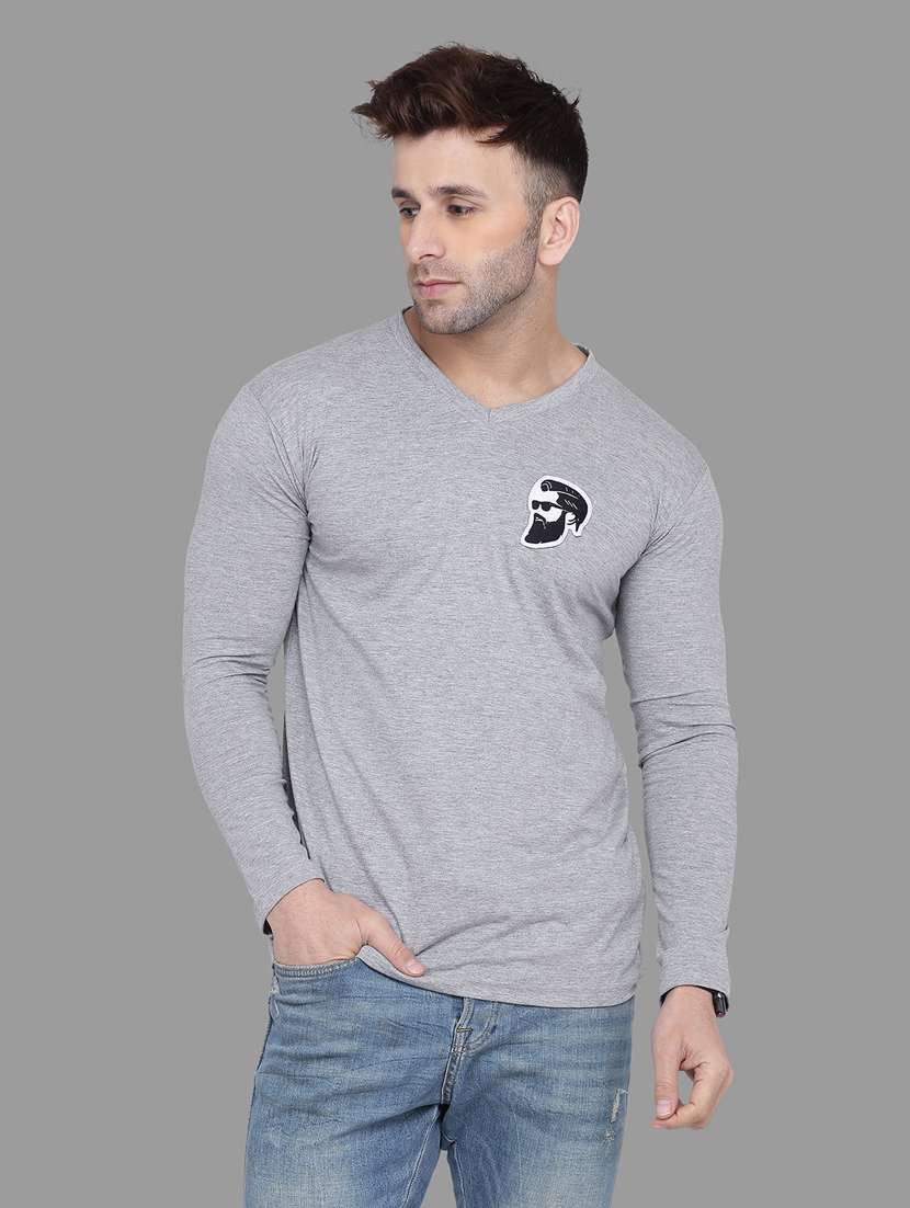 men long sleeved solid regular t-shirt
