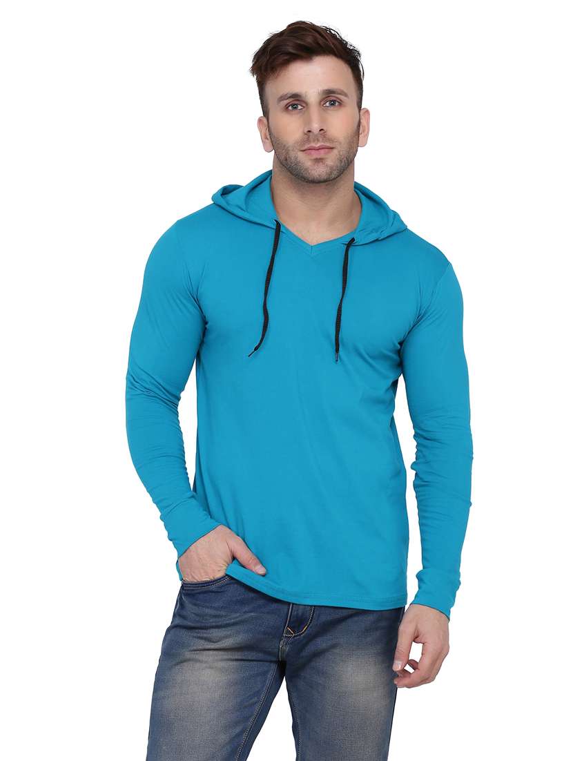 men light blue solids hooded sweatshirts