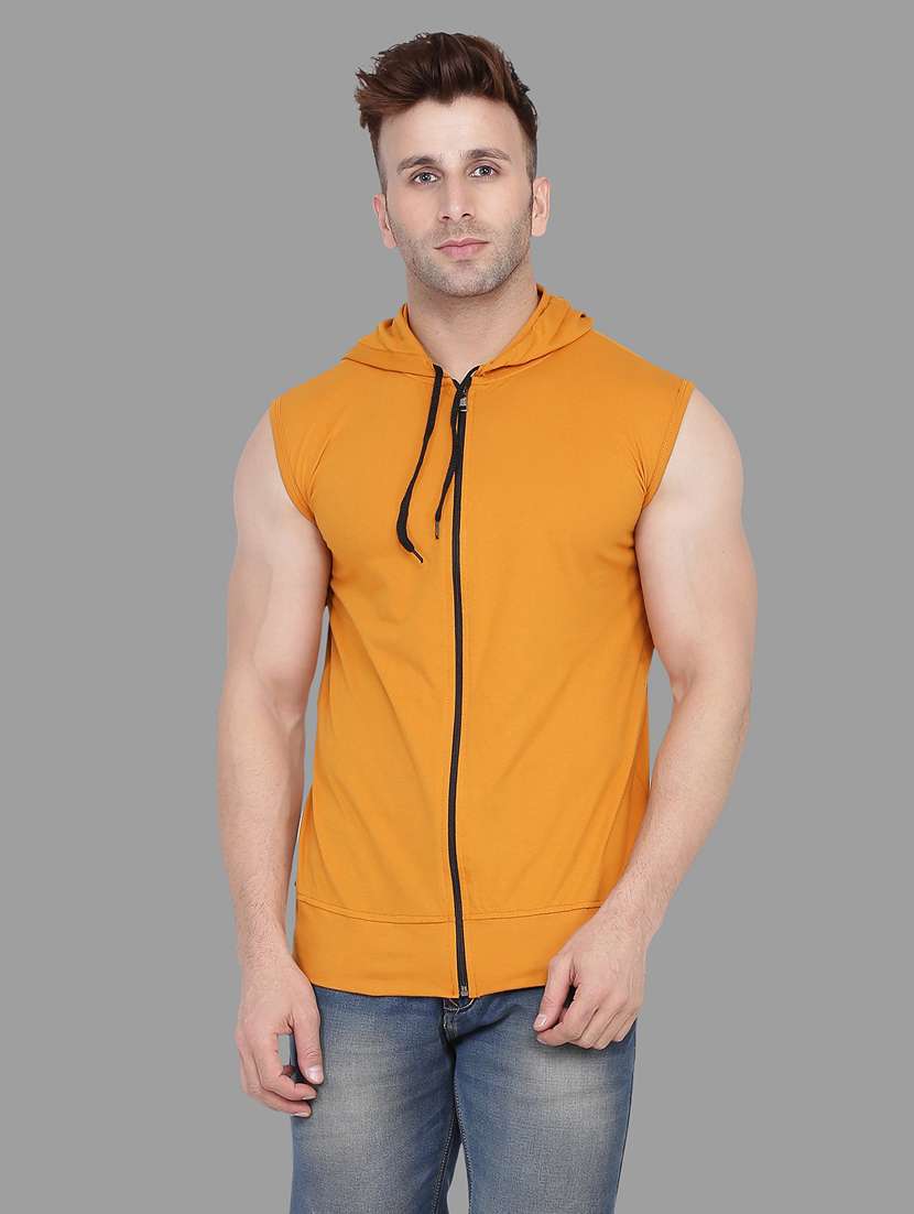 men mustard solids hooded sweatshirts - 20448662 - Zoom Image - 0
