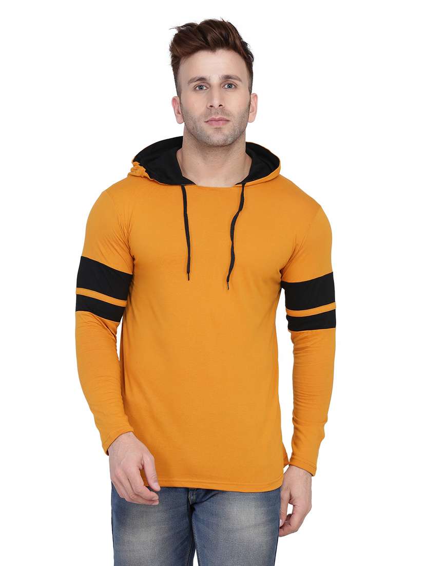 men mustard solids hooded sweatshirts
