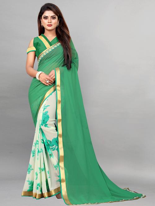 women's floral sea green colored saree with blouse - 20448945 -  Standard Image - 0