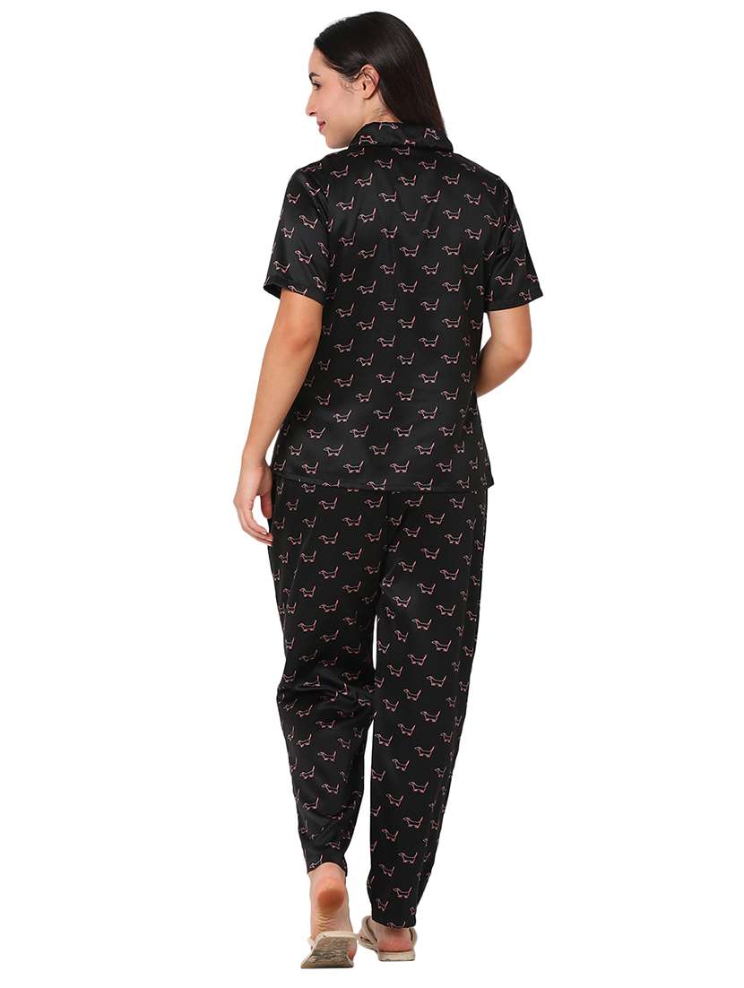 black quirky print pyjama nightwear set - 20448946 -  Standard Image - 2