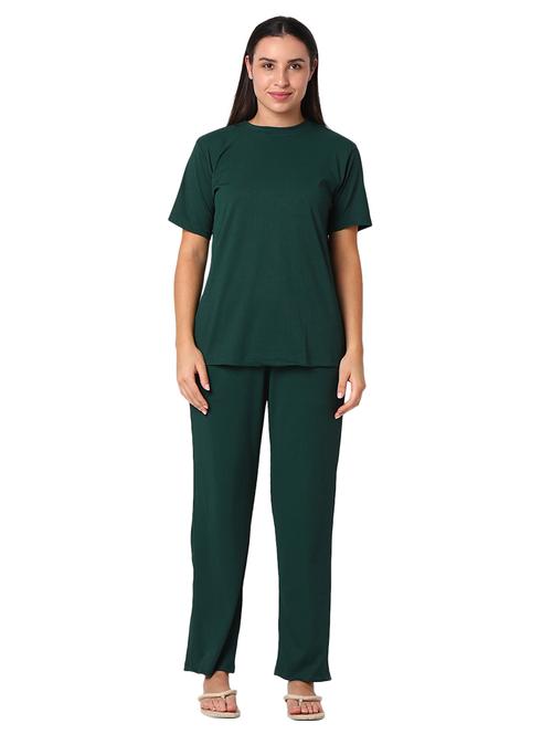 bottle green solid pyjama nightwear set - 20448952 - Standard Image - 0