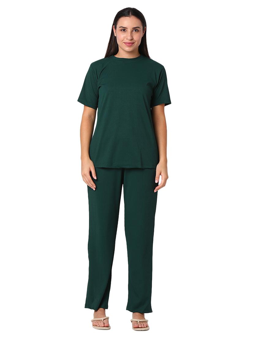 bottle green solid pyjama nightwear set - 20448952 - Zoom Image - 0