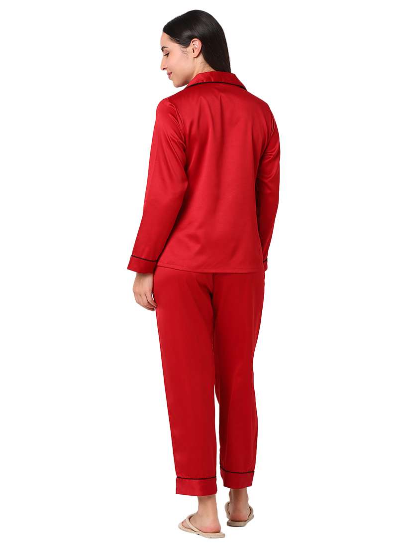 red solid pyjama nightwear set - 20448956 -  Standard Image - 2
