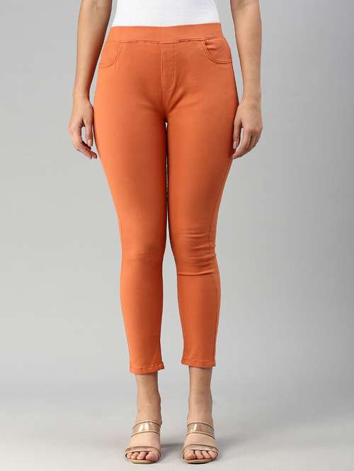 orange solid cotton tregging - 20448969 -  Standard Image - 0