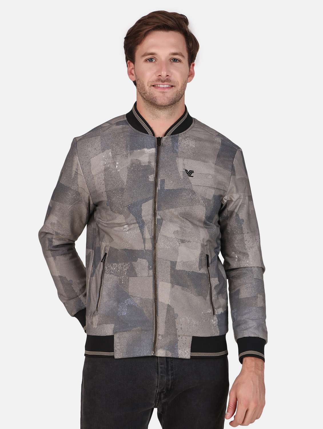 men multi colored printed polyester casual jacket