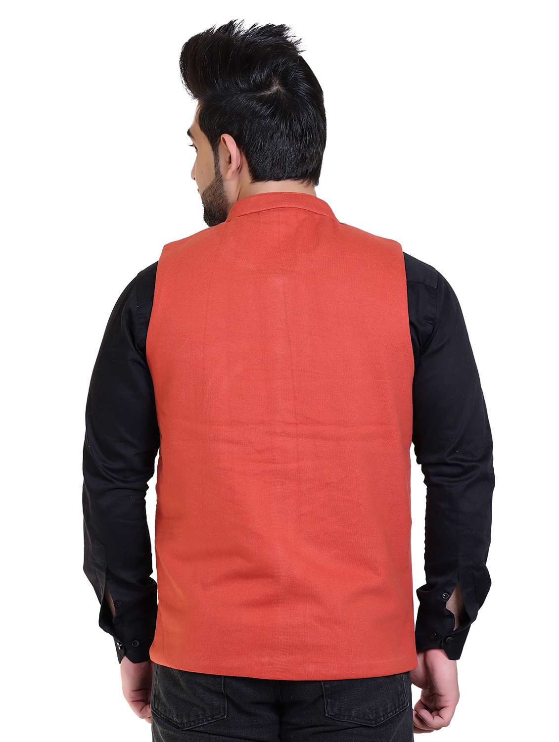 men solid orange cotton nehru jacket - 20449180 -  Standard Image - 2