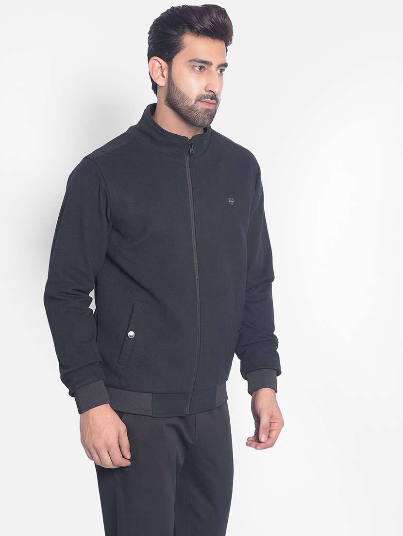 men black polyester casual jacket - 20449301 - Standard Image - 2