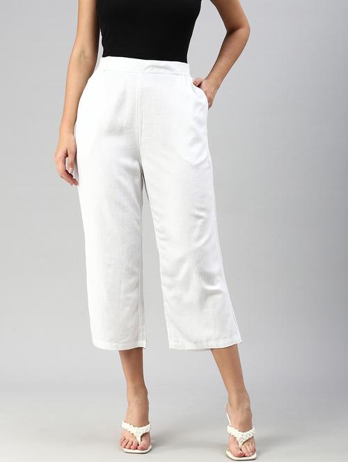 women white viscose straight fit palazzo - 20449309 - Standard Image - 0