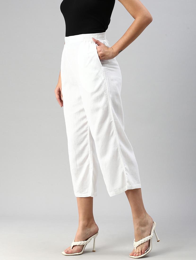 women white viscose straight fit palazzo - 20449309 - Standard Image - 2