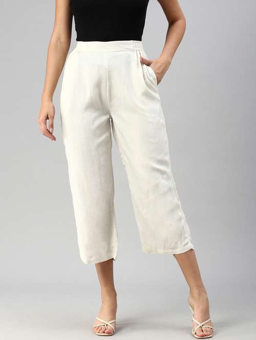 women off white viscose straight fit palazzo - 20449310 - Standard Image - 0