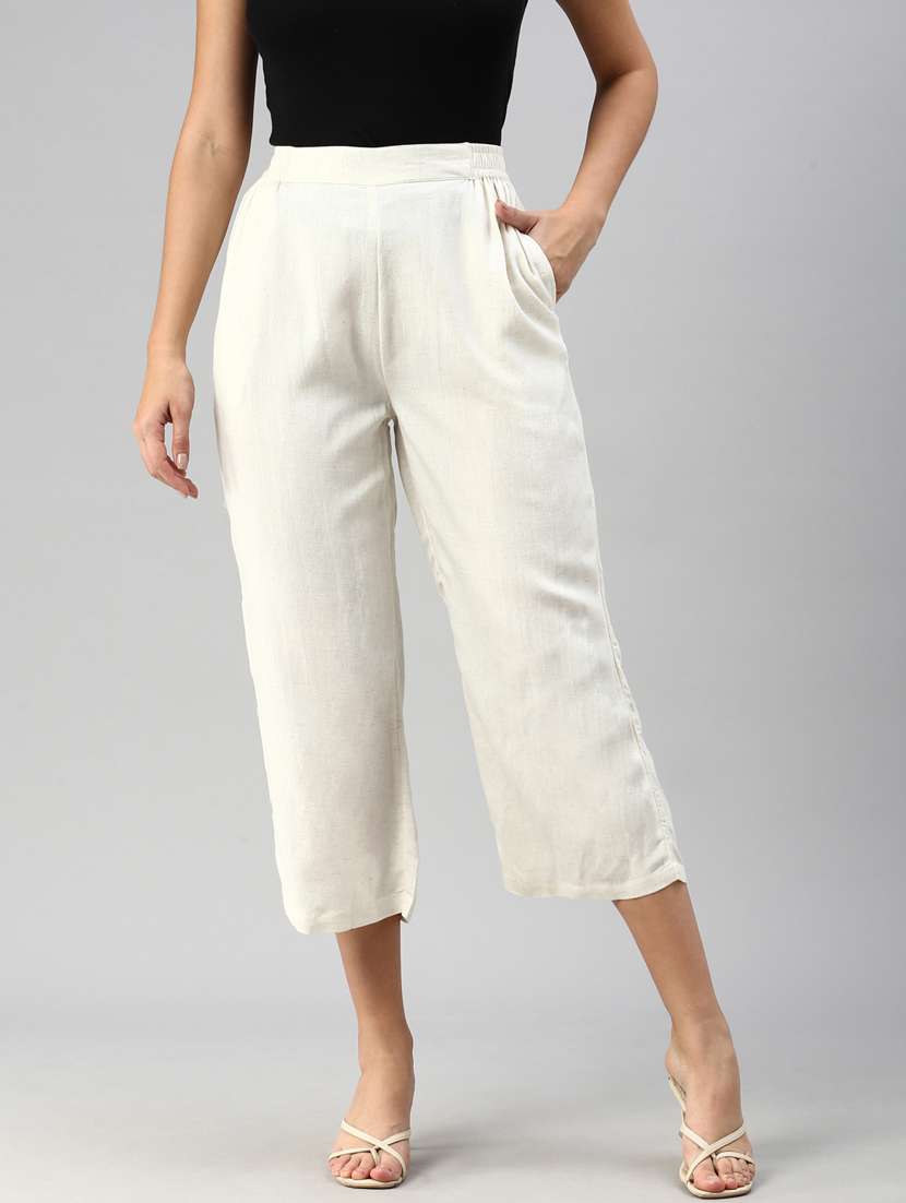 women off white viscose straight fit palazzo - 20449310 - Zoom Image - 0