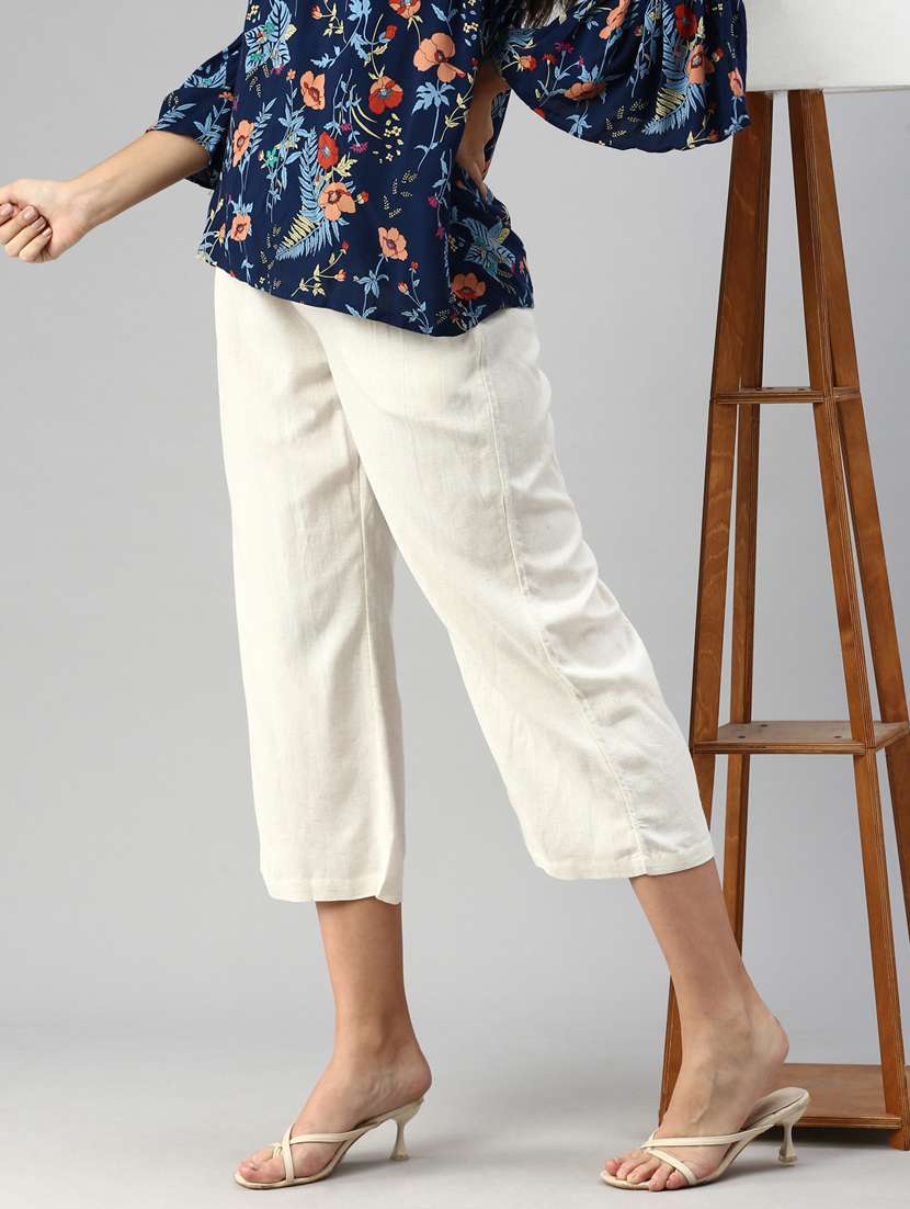 women off white viscose straight fit palazzo - 20449310 - Standard Image - 2