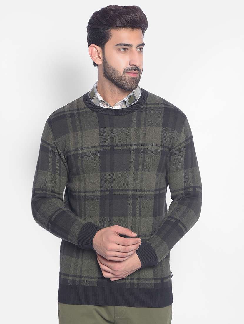 men checkered grey cotton pullover