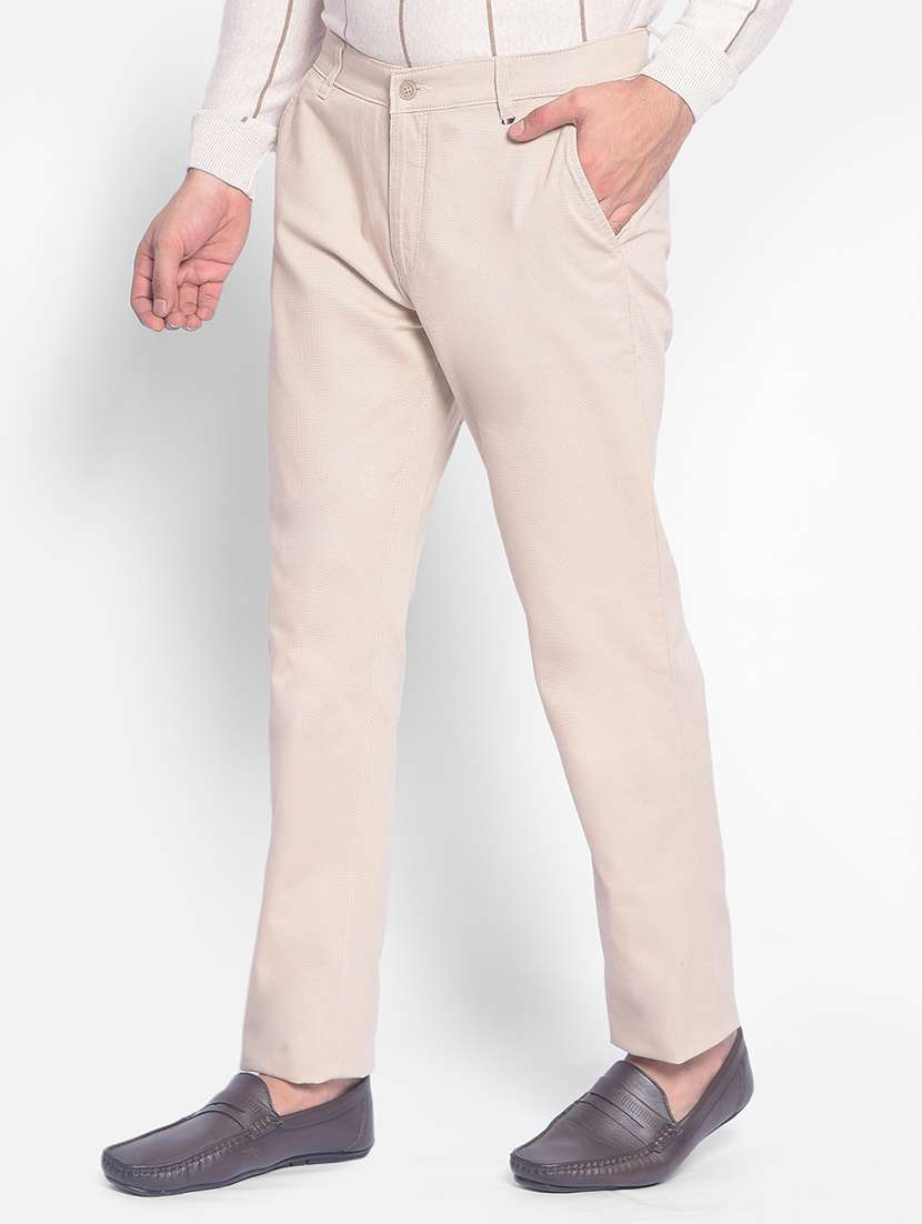 men's beige flat front casual trousers - 20449348 -  Standard Image - 2