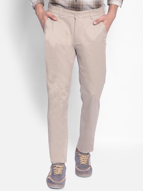 men's beige flat front casual trouser - 20449349 - Standard Image - 0