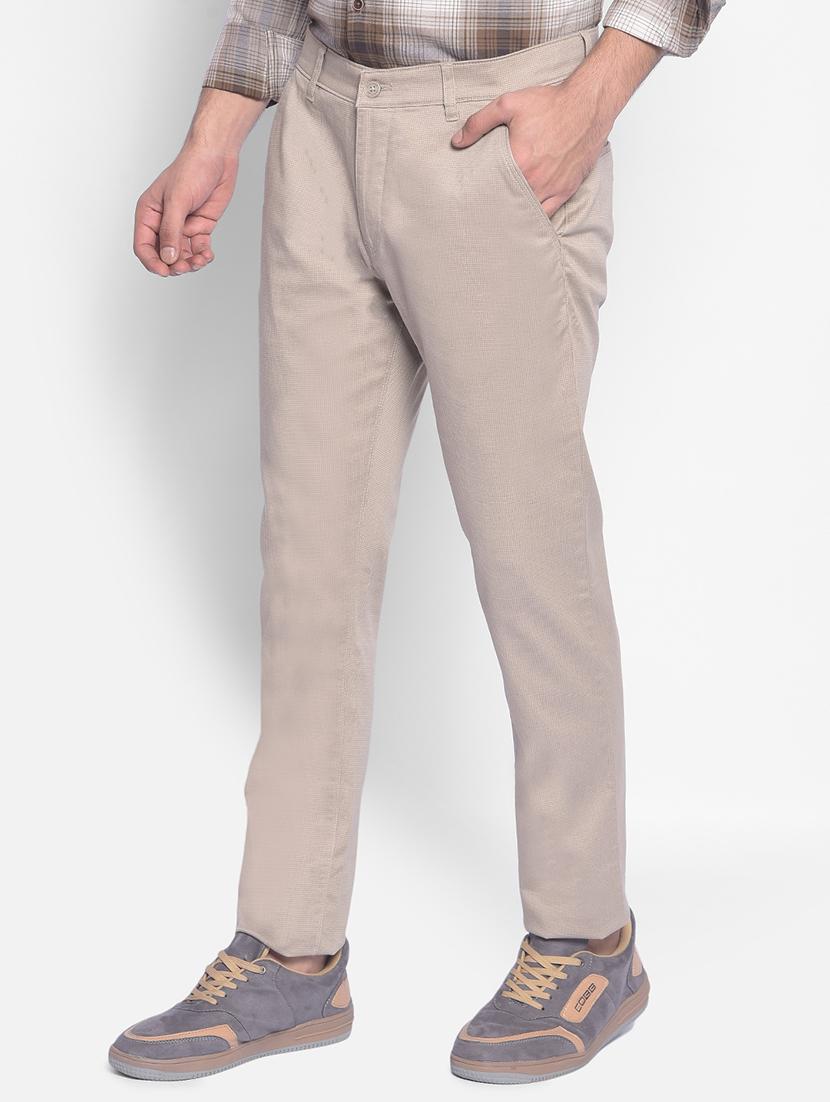 men's beige flat front casual trouser - 20449349 - Standard Image - 2
