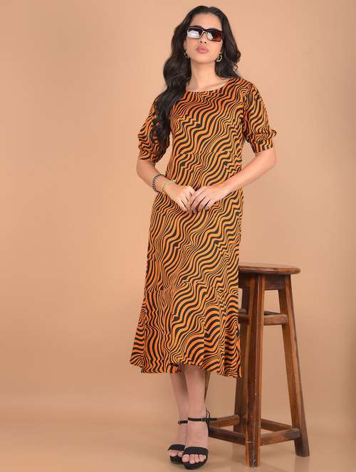 orange & black abstract print shift dress - 20449367 - Standard Image - 0
