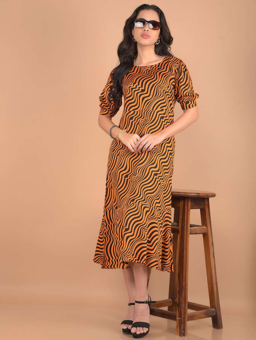 orange & black abstract print shift dress - 20449367 - Zoom Image - 0