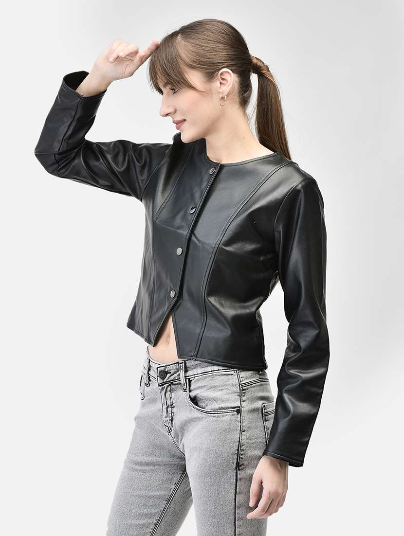 women black poly blend regular jacket - 20449375 -  Standard Image - 2