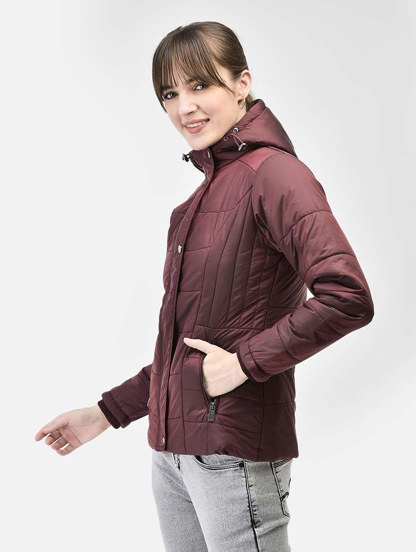 women wine nylon quilted & padded jacket - 20449377 - Standard Image - 2