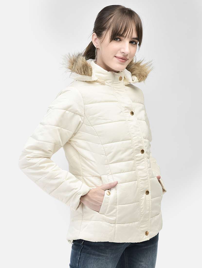 women cream polyester quilted & padded jacket - 20449378 - Standard Image - 2