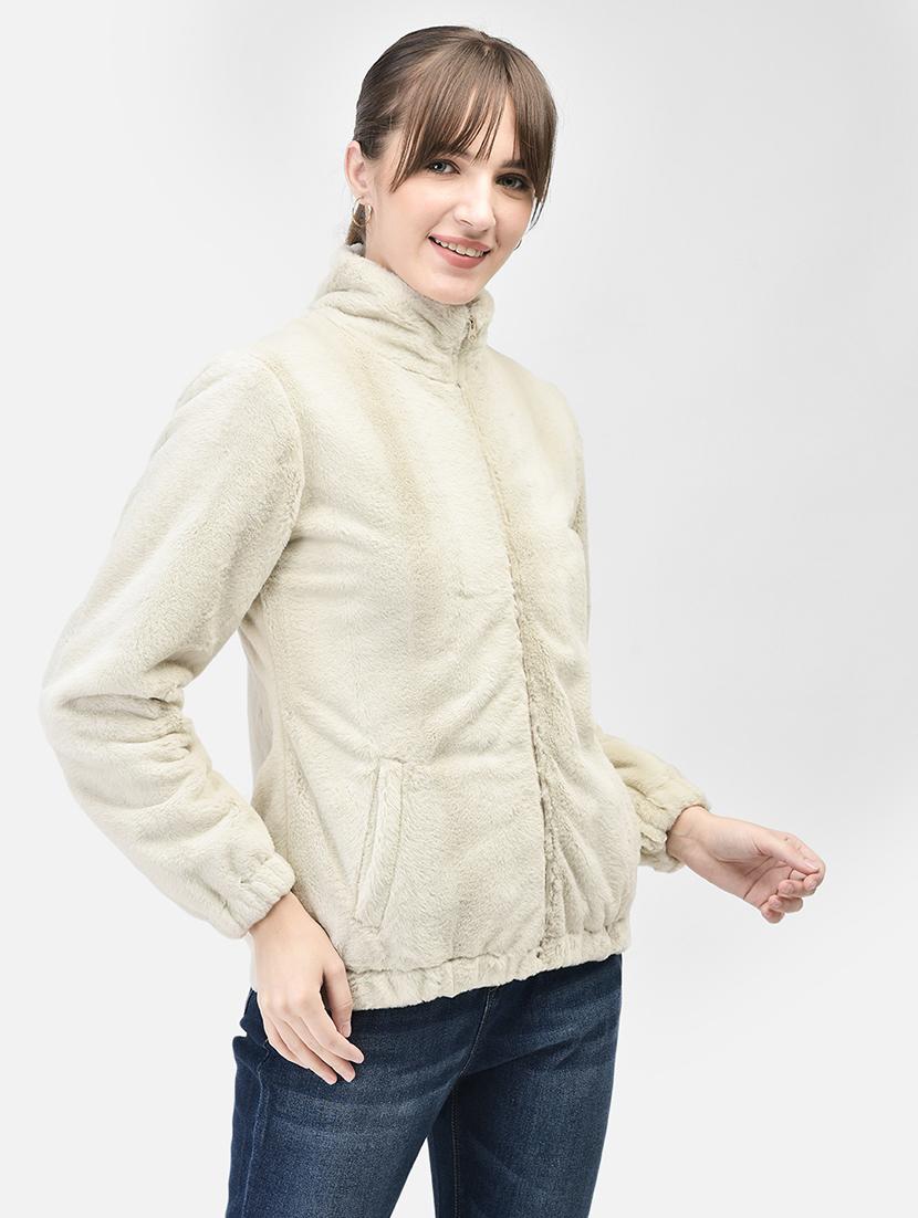 women cream polyester fur jacket - 20449380 - Standard Image - 2
