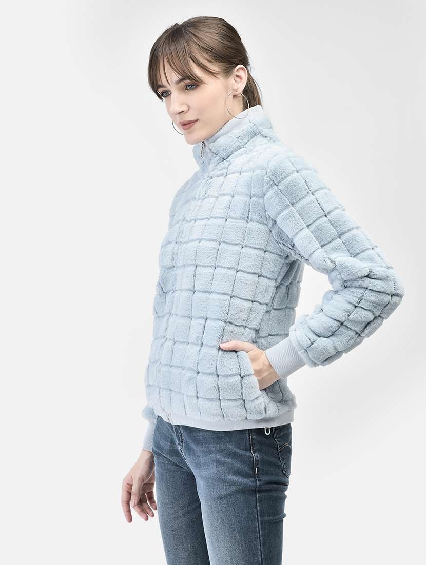 women blue polyester fur jacket - 20449382 - Standard Image - 2