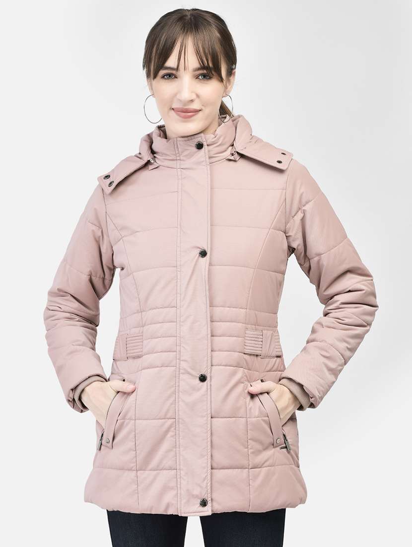 women dusty pink polyester quilted & padded jacket