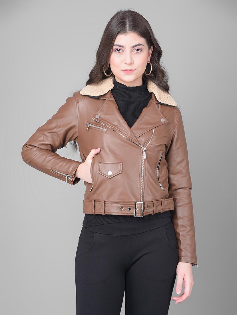 women brown poly blend regular jacket - 20449387 - Zoom Image - 0